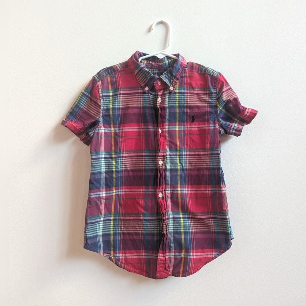 Ralph Lauren Red Rainbow Plaid Button Down Shirt Boys 6 Preppy Classic Pony